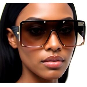 Sunglasses Oversized Flat Top Rivet Design Fashion Shades XXL UV400 Protection‎